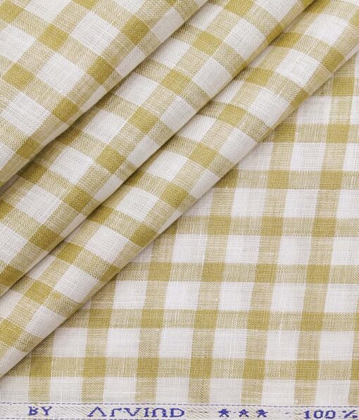 Arvind Off White 100% Irish Linen 60 LEA Brown Checks Shirt Fabric (1.60 M)