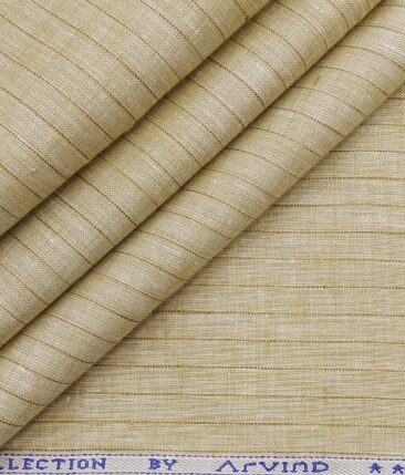 Arvind Oat Beige 100% Irish Linen 60 LEA Brown Striped Shirt Fabric (1.60 M)