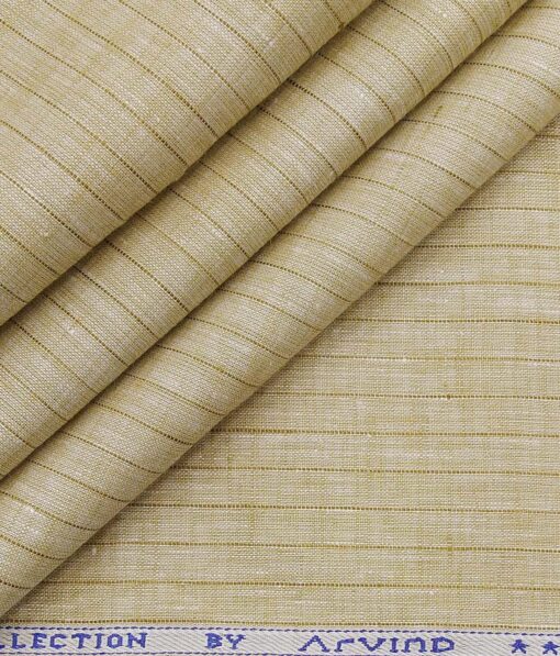 Arvind Oat Beige 100% Irish Linen 60 LEA Brown Striped Shirt Fabric (1.60 M)