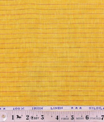 Arvind Orange 100% Irish Linen 60 LEA Brown & Red Striped Shirt Fabric (1.60 M)