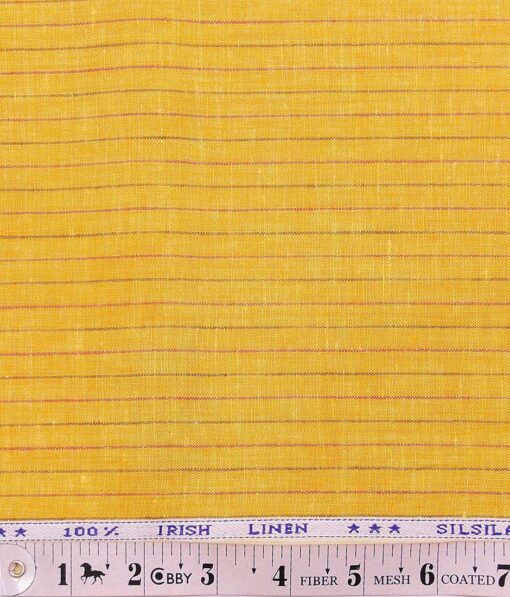 Arvind Orange 100% Irish Linen 60 LEA Brown & Red Striped Shirt Fabric (1.60 M)