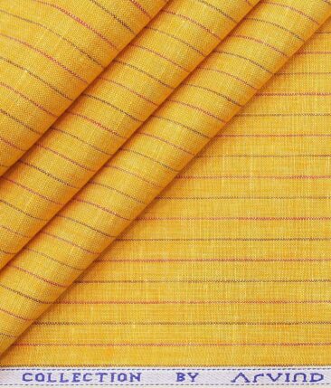 Arvind Orange 100% Irish Linen 60 LEA Brown & Red Striped Shirt Fabric (1.60 M)