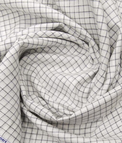 Arvind White 100% Irish Linen 60 LEA Grey Checks Shirt Fabric (1.60 M)