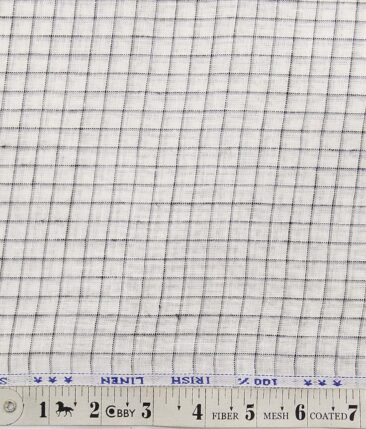 Arvind White 100% Irish Linen 60 LEA Grey Checks Shirt Fabric (1.60 M)