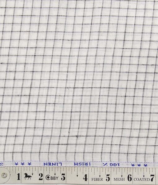 Arvind White 100% Irish Linen 60 LEA Grey Checks Shirt Fabric (1.60 M)