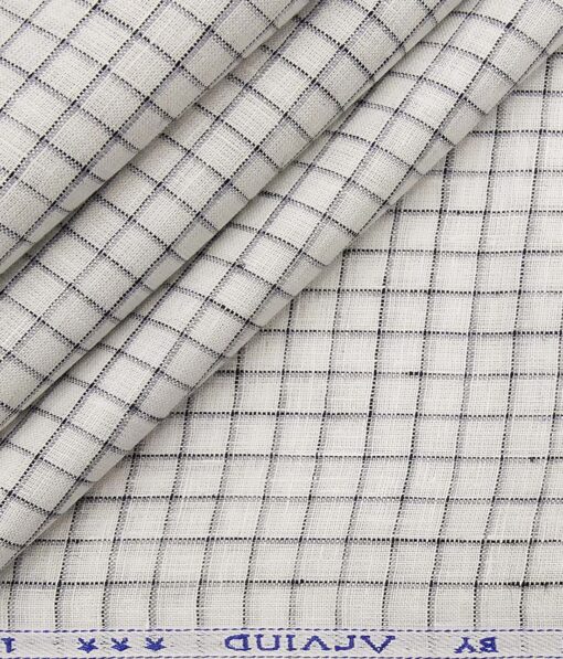 Arvind White 100% Irish Linen 60 LEA Grey Checks Shirt Fabric (1.60 M)
