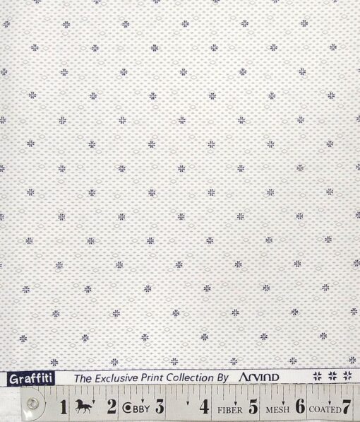 Arvind White 100% Premium Cotton Grey Print Shirt Fabric (1.60 M)