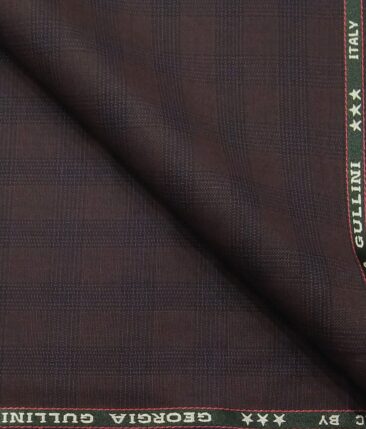 Georgia Gulini Dark Wine Red Checks Poly Viscose Unstitched Fabric (1.25 Mtr) For Trouser