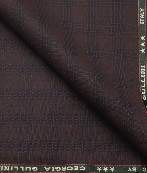 Georgia Gulini Dark Wine Red Checks Poly Viscose Unstitched Fabric (1.25 Mtr) For Trouser