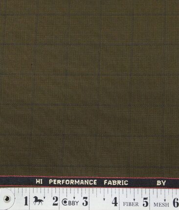 Georgia Gulini Mehandi Brown Self Checks Poly Viscose Unstitched Fabric (1.25 Mtr) For Trouser