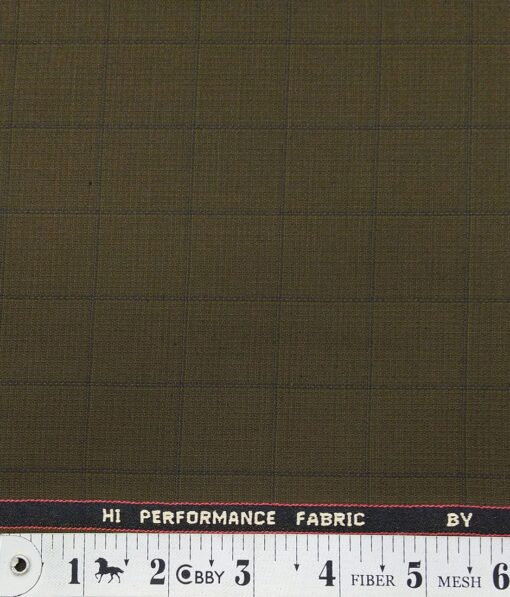 Georgia Gulini Mehandi Brown Self Checks Poly Viscose Unstitched Fabric (1.25 Mtr) For Trouser