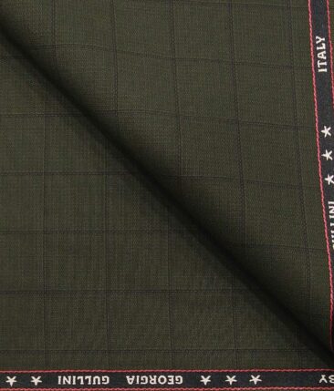 Georgia Gulini Moss Green Self Checks Poly Viscose Unstitched Fabric (1.25 Mtr) For Trouser