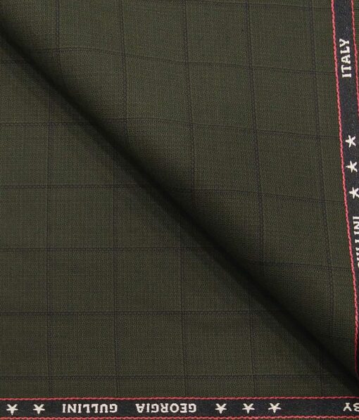 Georgia Gulini Moss Green Self Checks Poly Viscose Unstitched Fabric (1.25 Mtr) For Trouser