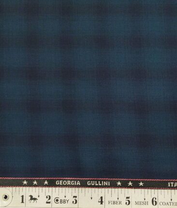 Georgia Gulini Peacock Blue Checks Poly Viscose Unstitched Fabric (1.25 Mtr) For Trouser