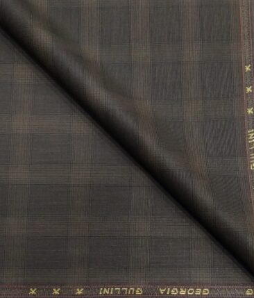 Georgia Gulini Dark Brown Broad Checks Poly Viscose Unstitched Fabric (1.25 Mtr) For Trouser