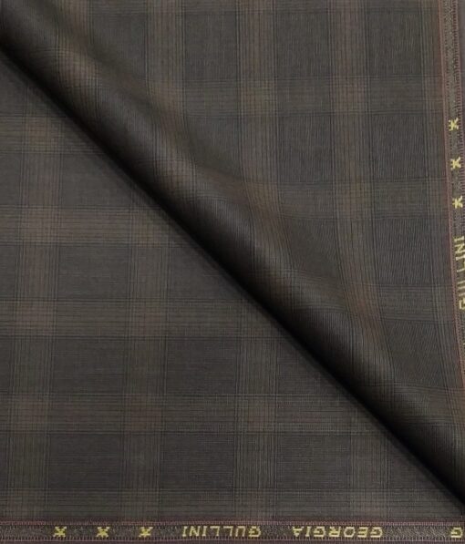 Georgia Gulini Dark Brown Broad Checks Poly Viscose Unstitched Fabric (1.25 Mtr) For Trouser
