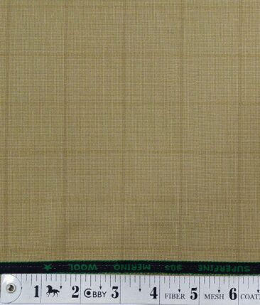 Georgia Gulini Beige Self Checks Super 90's 20% Merino Wool Unstitched Fabric (1.25 Mtr) For Trouser
