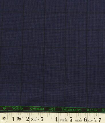 Georgia Gulini Dark Blue Self Checks Super 90's 20% Merino Wool Unstitched Fabric (1.25 Mtr) For Trouser