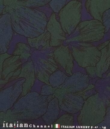 Italian Channel Dark Green & Blue Floral Jacquard Terry Rayon Unstitched Bandhgala or Blazer Fabric (2 Mtr)