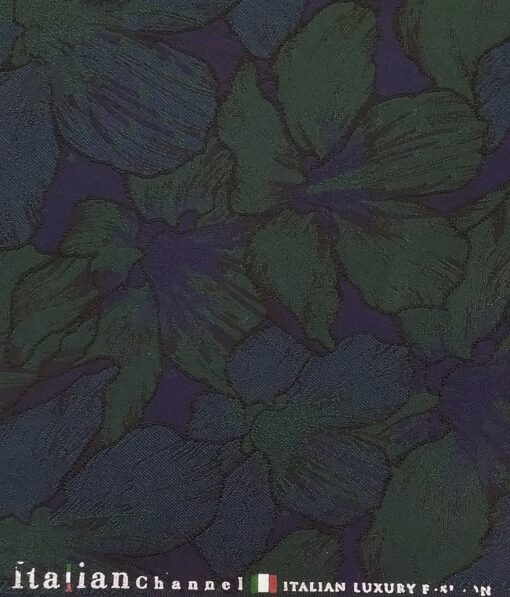 Italian Channel Dark Green & Blue Floral Jacquard Terry Rayon Unstitched Bandhgala or Blazer Fabric (2 Mtr)
