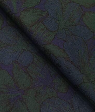 Italian Channel Dark Green & Blue Floral Jacquard Terry Rayon Unstitched Bandhgala or Blazer Fabric (2 Mtr)