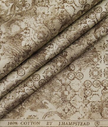 J.Hampstead by Siyaram's Pistachious Beige 100% Cotton Brown Print Shirt Fabric (1.60 M)