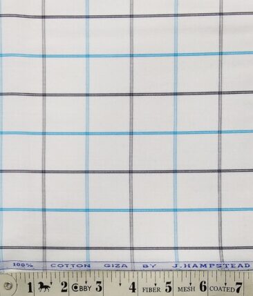 J.Hampstead by Siyaram's White 100% Giza Cotton Blue Checks Shirt Fabric (1.60 M)