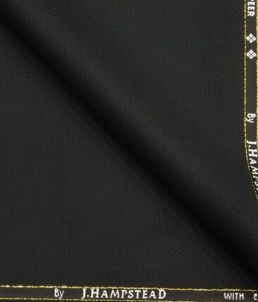 J.Hampstead by Siyaram's Black Structured Super 90's 20% Merino Wool  Unstitched Fabric (1.25 Mtr) For Trouser