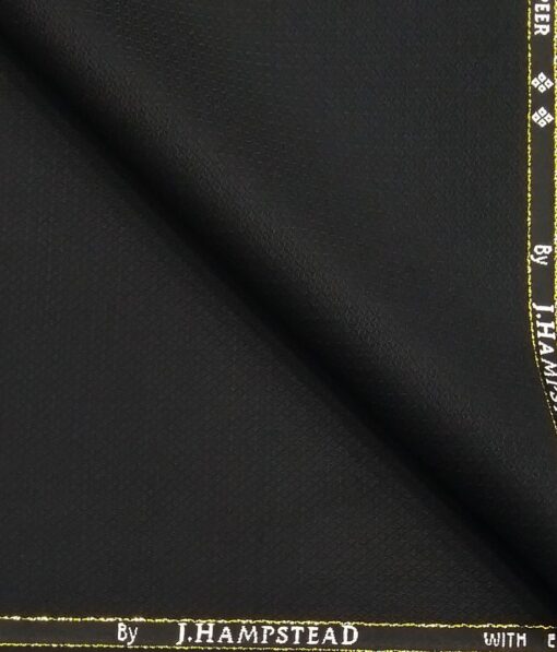 J.Hampstead by Siyaram's Black Structured Super 90's 20% Merino Wool  Unstitched Fabric (1.25 Mtr) For Trouser