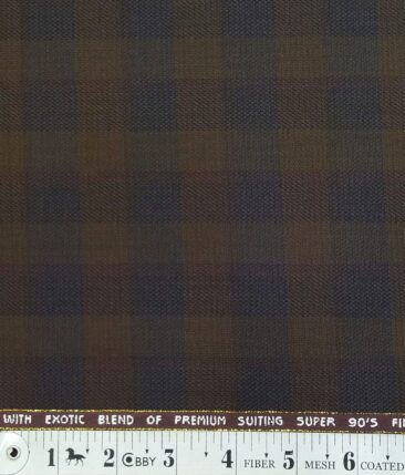 J.Hampstead by Siyaram's Dark Brown Checks Super 90's 20% Merino Wool  Unstitched Fabric (1.25 Mtr) For Trouser