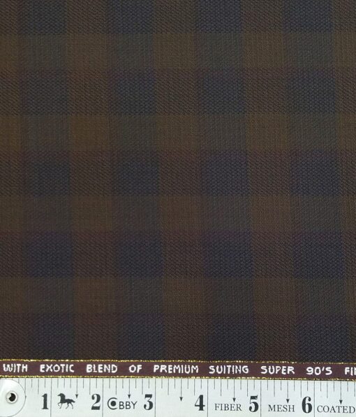 J.Hampstead by Siyaram's Dark Brown Checks Super 90's 20% Merino Wool  Unstitched Fabric (1.25 Mtr) For Trouser