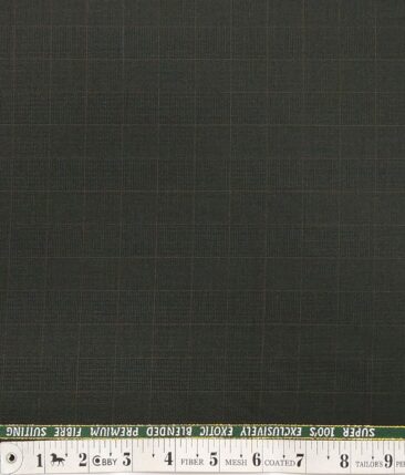 J.Hampstead by Siyaram's Dark Green Checks Super 100's 20% Merino Wool  Unstitched Fabric (1.25 Mtr) For Trouser