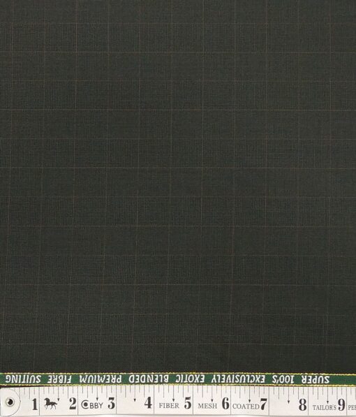 J.Hampstead by Siyaram's Dark Green Checks Super 100's 20% Merino Wool  Unstitched Fabric (1.25 Mtr) For Trouser