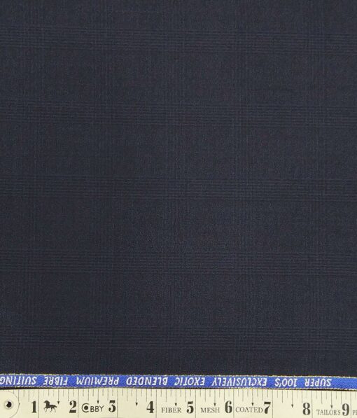 J.Hampstead by Siyaram's Dark Navy Blue Self Checks Super 100's 20% Merino Wool  Unstitched Fabric (1.25 Mtr) For Trouser