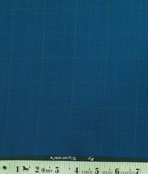 Marconi by Siyaram's Bright Firozi Blue Checks Poly Viscose Unstitched Fabric (1.25 Mtr) For Trouser
