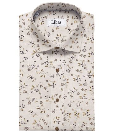 Monza Off-White 100% Superfine Cotton Brown & Grey Floral Printed Shirt Fabric (1.60 M) - Image 2