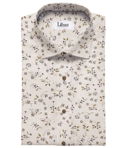Monza Off-White 100% Superfine Cotton Brown & Grey Floral Printed Shirt Fabric (1.60 M) - Image 2