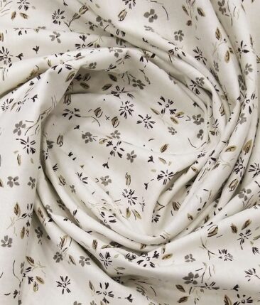 Monza Off-White 100% Superfine Cotton Brown & Grey Floral Printed Shirt Fabric (1.60 M) - Image 3