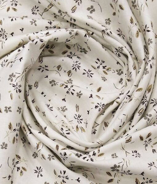 Monza Off-White 100% Superfine Cotton Brown & Grey Floral Printed Shirt Fabric (1.60 M) - Image 3