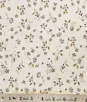 Monza Off-White 100% Superfine Cotton Brown & Grey Floral Printed Shirt Fabric (1.60 M) - Image 4