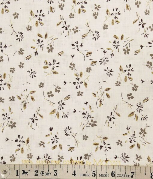 Monza Off-White 100% Superfine Cotton Brown & Grey Floral Printed Shirt Fabric (1.60 M) - Image 4