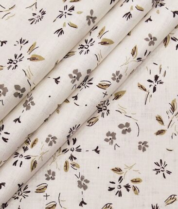 Monza Off-White 100% Superfine Cotton Brown & Grey Floral Printed Shirt Fabric (1.60 M)