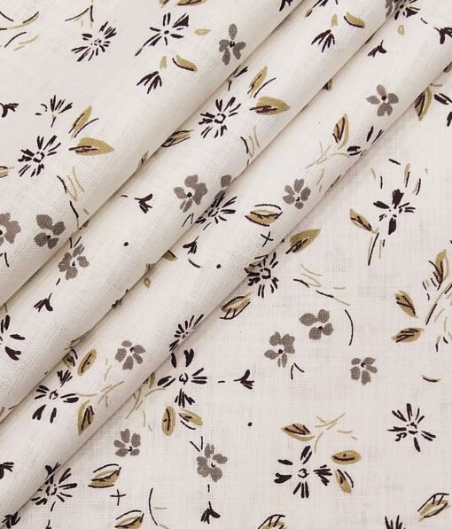 Monza Off-White 100% Superfine Cotton Brown & Grey Floral Printed Shirt Fabric (1.60 M) - Image 1