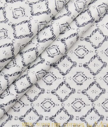 Monza White 100% Superfine Cotton Blue Printed Shirt Fabric (1.60 M)