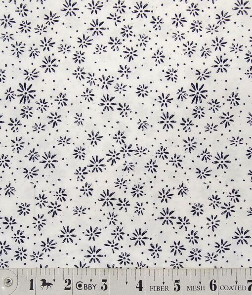 Monza White 100% Superfine Cotton Navy Blue Floral Printed Shirt Fabric (1.60 M)