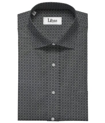 Monza Black 100% Superfine Cotton Grey Printed Shirt Fabric (1.60 M)