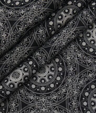 Monza Black 100% Superfine Cotton Grey Damask Print Shirt Fabric (1.60 M)