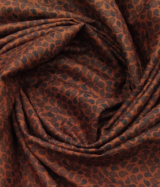 Monza Brick Red 100% Superfine Cotton Dark Blue Printed Shirt Fabric (1.60 M)