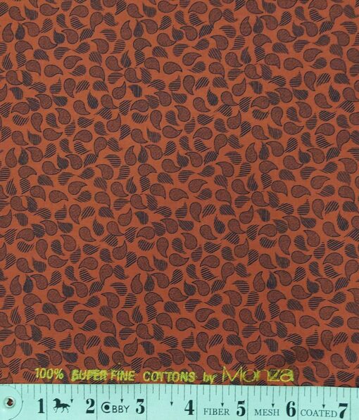 Monza Brick Red 100% Superfine Cotton Dark Blue Printed Shirt Fabric (1.60 M)