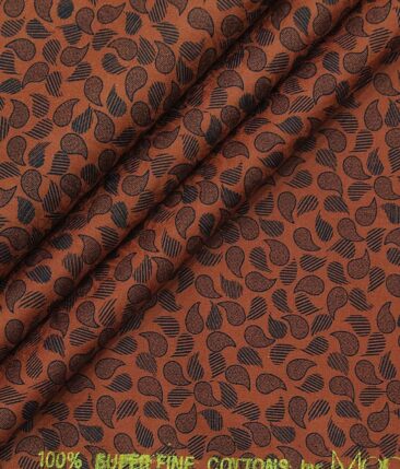 Monza Brick Red 100% Superfine Cotton Dark Blue Printed Shirt Fabric (1.60 M)